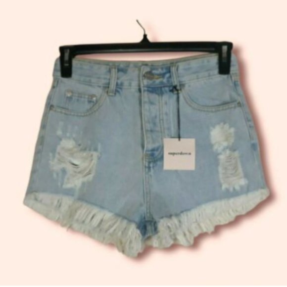 Superdown Scarlett Revolve Denim Jean Shorts Distressed Frayed Ripped Size 28 - Picture 4 of 8